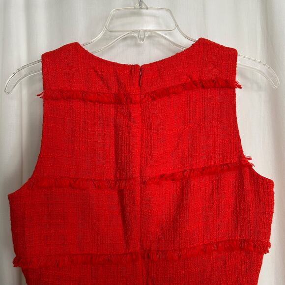 J Crew Red Cotton Tweed Fringed Dress Sleeveless NWT Size 4 - Picture 5 of 10